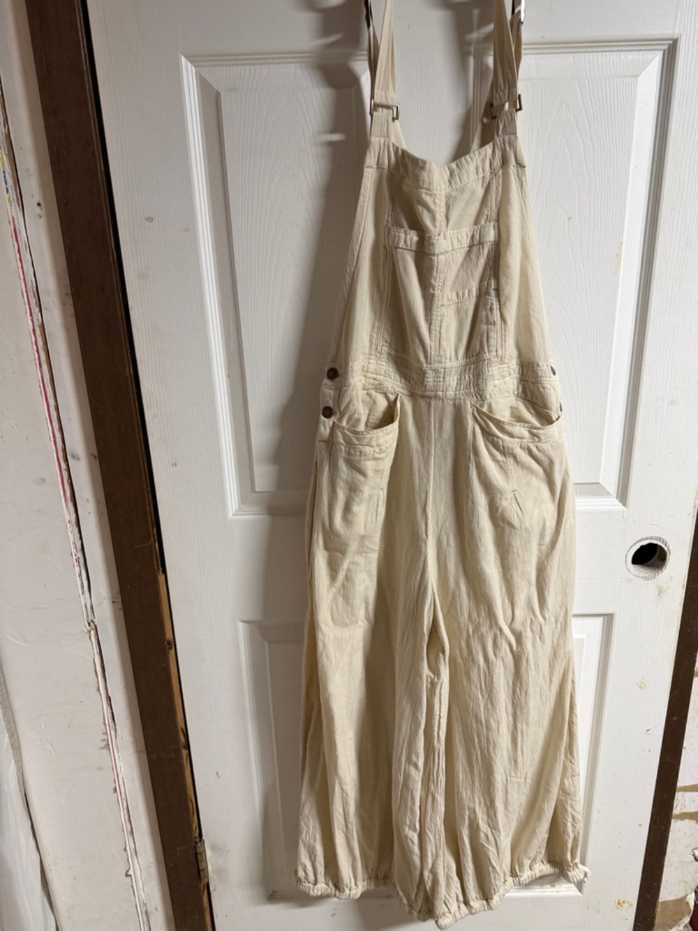 Free People Cream Wide-Leg Denim Overalls